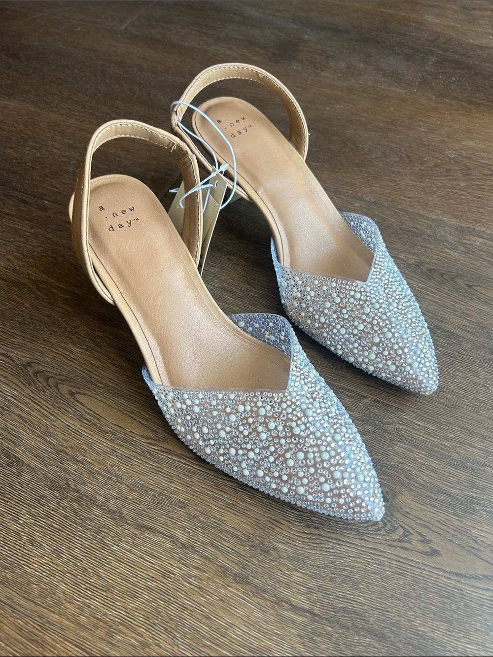 NWT a new day Nude Slingback Flats with Silver Rhinestone Embellishment | Bridal